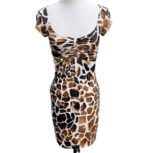 Cache Dress‎ 2 Animal Print Rushed Padded V-Bust Cap Sleeve Stretch Lined